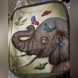 Anuschka Artistic Elephant and Butterfly Crossbody Bag
